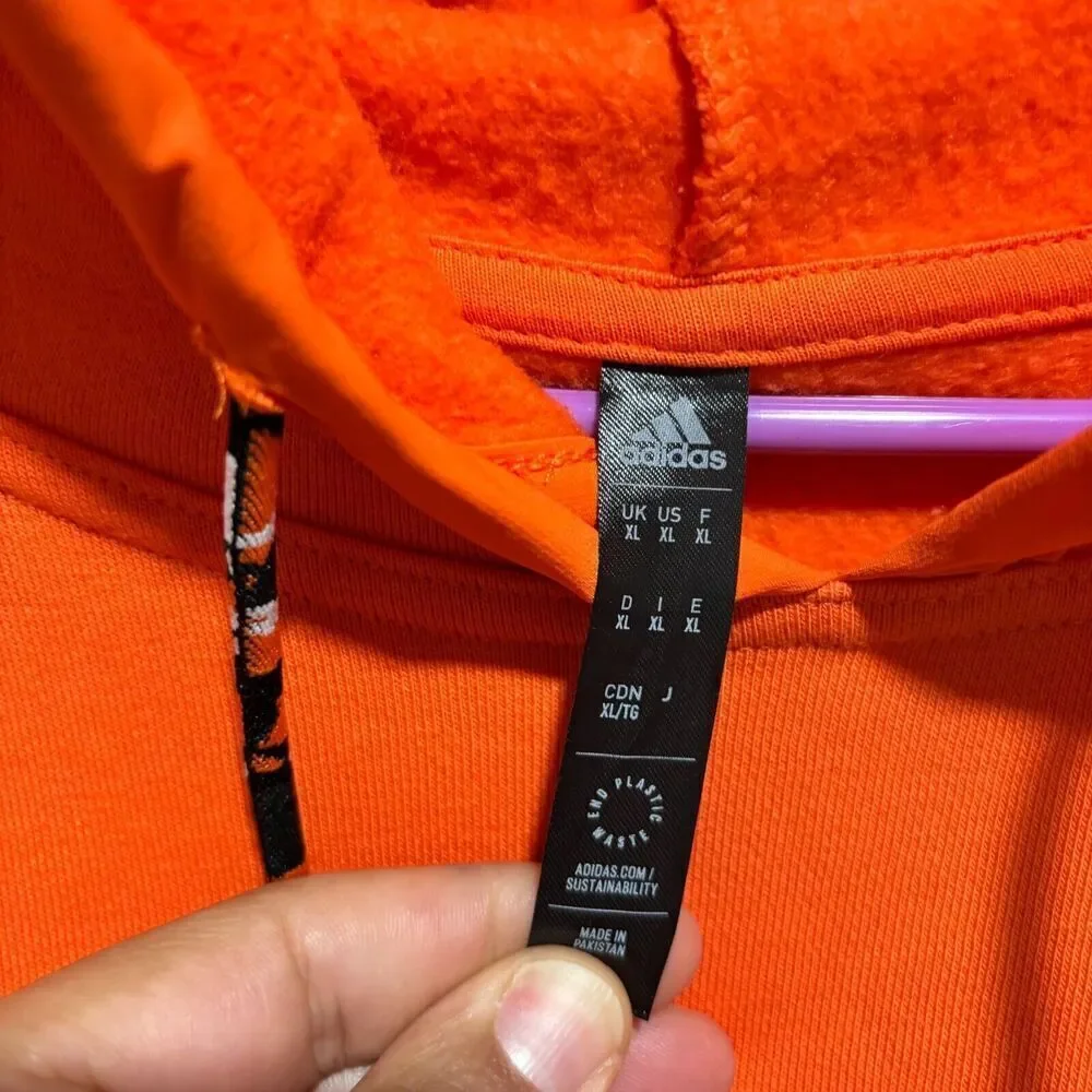 Adidas Women's Essentials Brandlove Hoodie Orange XL Zipper Pocket Long Sleeve‎